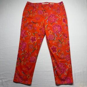 Jones New York Soho Ankle 18W Floral Crop Pants Orange Pink Plus Slimming